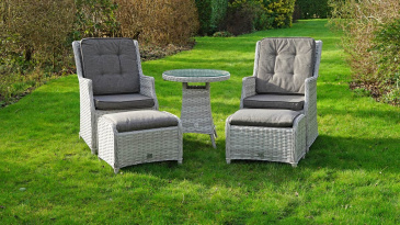Liv Outdoors - Heritage 2 Armchair and 2 footstools Rattan bistro set in Light Grey