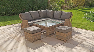 Liv Outdoors - Heritage corner sofa dining set with square rising table in Brown