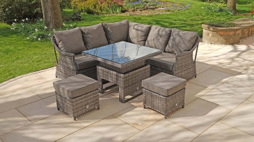 Liv Outdoors - Heritage Rattan Corner Sofa Dining Set with Square Rising Table