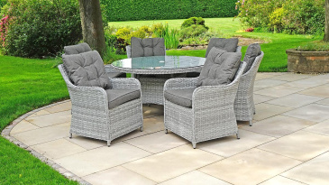 Liv Outdoors - Heritage Rod Weave 6 Seat Round Dining Set in Light Grey