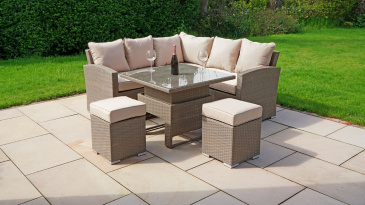 Liv Outdoors - Kingston Rattan Sofa Dining Set with Square Rising Table