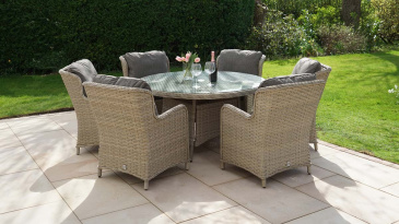 Liv Outdoors - Ascot 6 Seat Rattan Dining Set with 1.4m Round Table