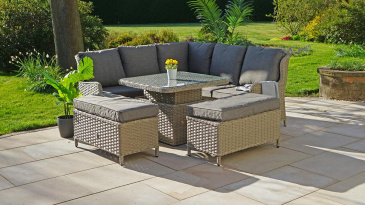 Liv Outdoors - Ascot Sofa Dining Set 2m x 2m with Rising Square Table in Brown