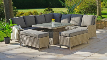 Liv Outdoors - Ascot Sofa Dining Set 2.58m x 2.58m with Large Rising Square Table