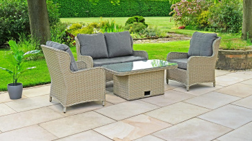 Liv Outdoors - Ascot 2 Seater Sofa & 2 Armchair with Rising Table