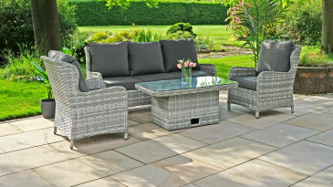 Liv Outdoors - Ascot 3 Seater Sofa & 2 Armchair with Rising Table
