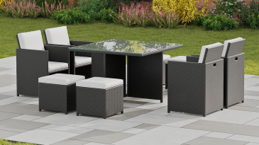 Harts - Premium 8 Seat Cube Rattan Dining Set in Black with Cover