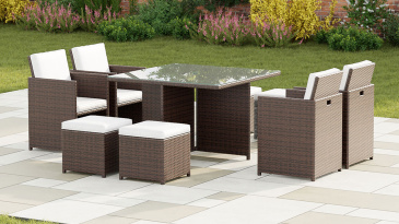 Harts - Premium 8 Seat Cube Rattan Dining Set in Brown with Cover