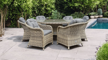 Liv Outdoors - Windsor 6 Seat Rod Weave 1.35m Round Dining Set