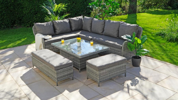 Liv Outdoors - Windsor Corner Sofa Dining Set with Large Rising Table in Grey