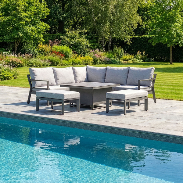 Liv Outdoors - Bermuda Aluminium Sofa Corner Dining Set with Rising Square Table