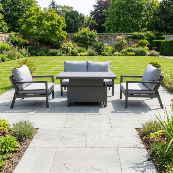 Liv Outdoors - Bermuda Aluminium 2 Seater Sofa & 2 Armchair with Rising Table