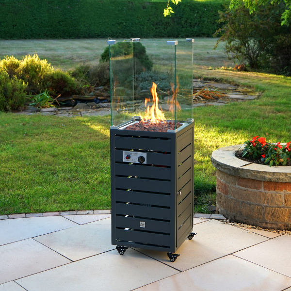 Liv Outdoors – Tall Gas Firepit with Wind Guard - Grey
