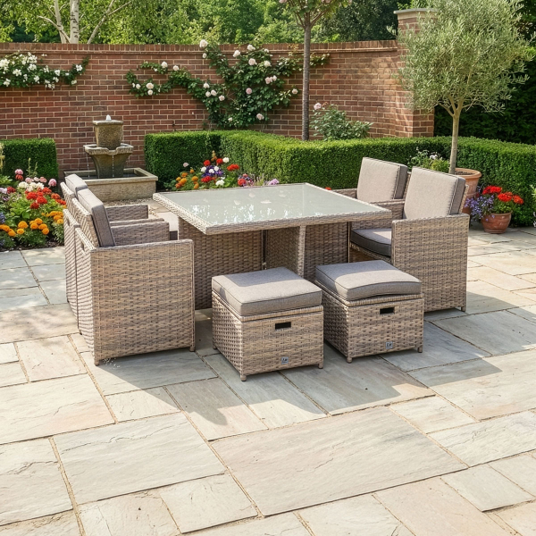 Liv Outdoors - Heritage 8 Seat Rattan Cube with Rod Weave - Brown with Cover