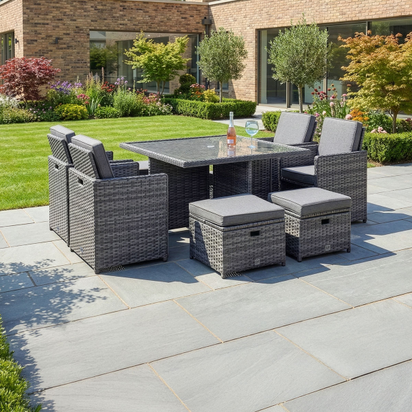 Liv Outdoors - Heritage 8 Seat Rattan Cube with Rod Weave - Grey with Cover