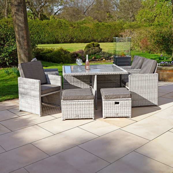 Liv Outdoors - Heritage 8 Seat Rattan Cube with Rod Weave - Light Grey with Cover