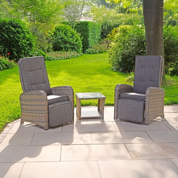 Liv Outdoors - Heritage 2 Reclining Armchair and table Rattan bistro set in Brown