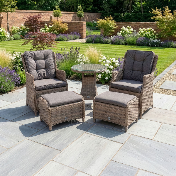 Liv Outdoors - Heritage 2 Armchair and 2 Footstools Rattan Bistro Set