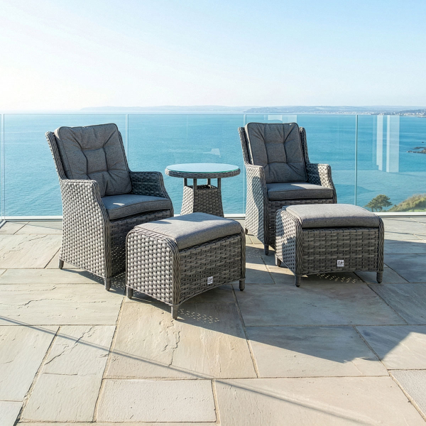 Liv Outdoors - Heritage 2 Armchair and 2 footstools Rattan bistro set in Grey