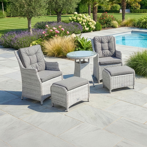 Liv Outdoors - Heritage 2 Armchair and 2 footstools Rattan bistro set in Light Grey