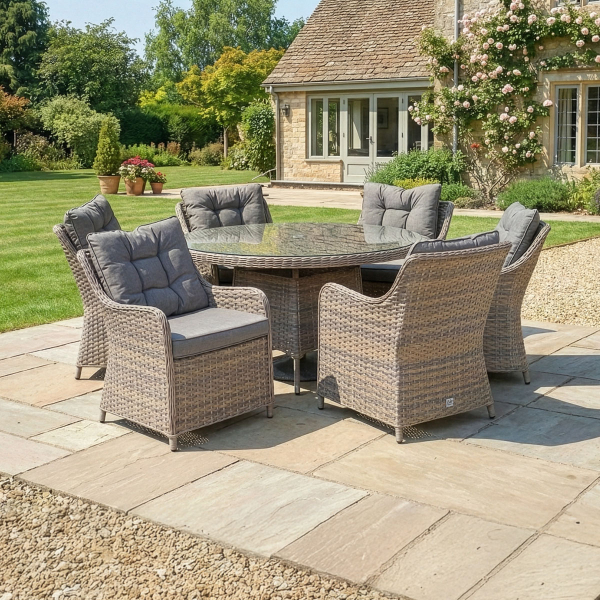 Liv Outdoors - Heritage Rod Weave 6 Seat Round Dining Set in Brown