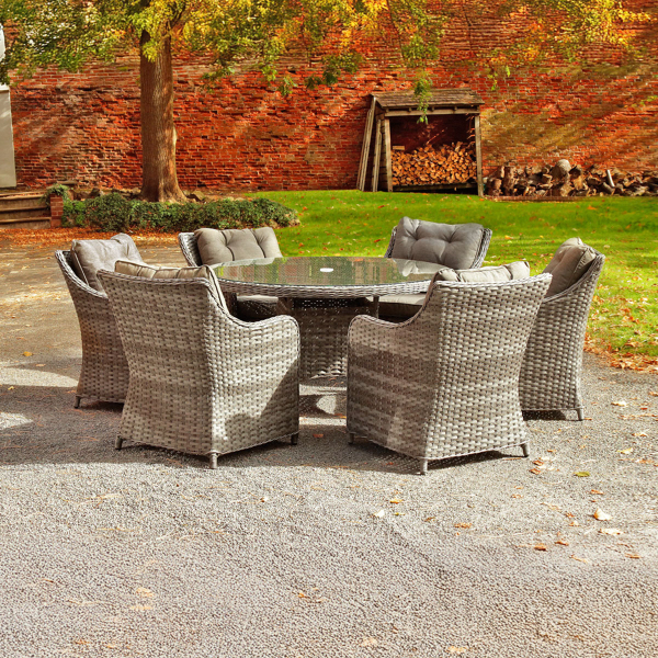 Liv Outdoors - Heritage Rattan 6 Seat 1.35m Round Dining Set