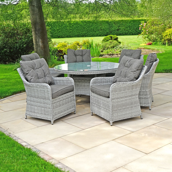 Liv Outdoors - Heritage Rod Weave 6 Seat Round Dining Set in Light Grey