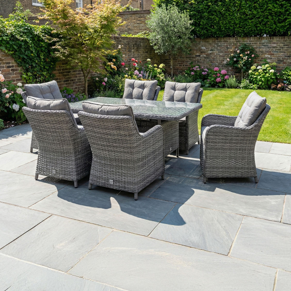Liv Outdoors - Heritage Rod Weave 6 Seat Rectangle Dining Set in Grey