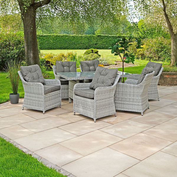 Liv Outdoors - Heritage Rod Weave 6 Seat Rectangle Dining Set in Light Grey