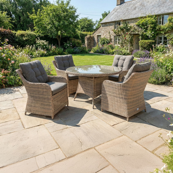 Liv Outdoors - Heritage Rod Weave 4 Seat Round Dining Set in Brown