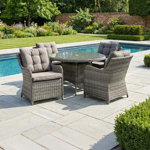 Liv Outdoors - Heritage Rattan 4 Seat 1.2m Round Dining Set