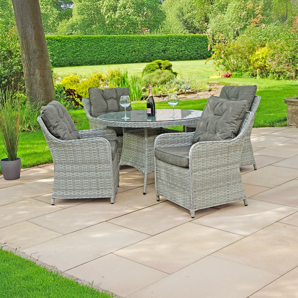 Liv Outdoors - Heritage Rod Weave 4 Seat Round Dining Set in Light Grey