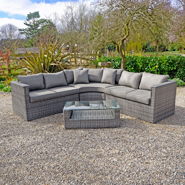 Liv Outdoors - Heritage 2.5m x 2.5m Curved corner sofa with coffee table in Grey
