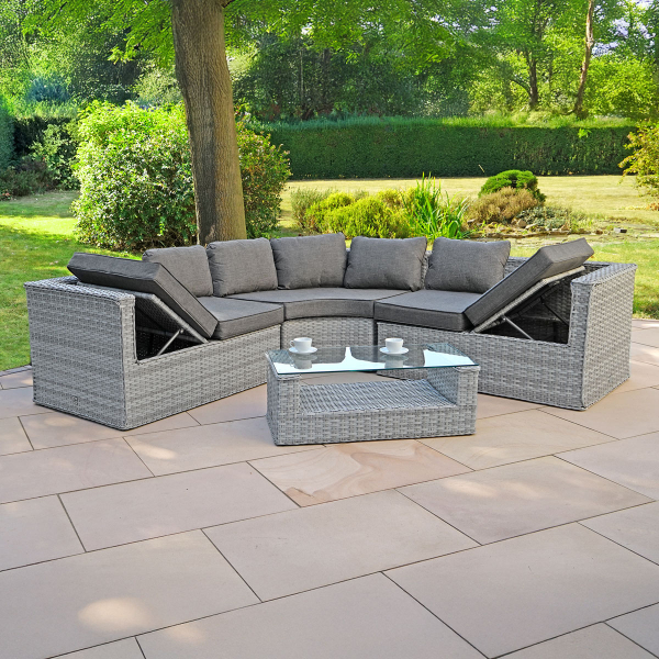 Liv Outdoors - Heritage Rattan 2.5m x 2.5m Curved Recliner Corner Sofa with Table