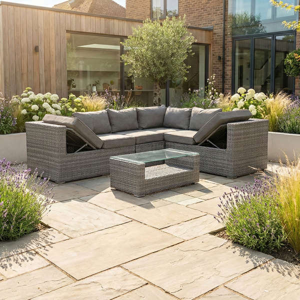 Liv Outdoors - Heritage 2.5m x 2m Recliner corner sofa with coffee table in Grey