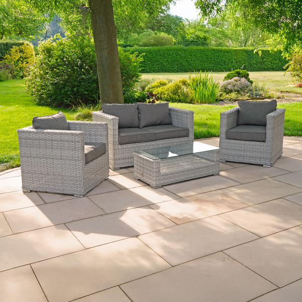 Liv Outdoors - Heritage 2 Seat Sofa & 2 Armchair rattan sofa set in Light Grey