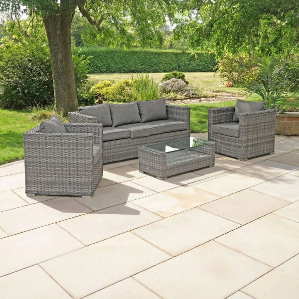 Liv Outdoors - Heritage 3 Seat Sofa & 2 Armchair rattan sofa set in Grey
