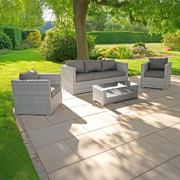 Liv Outdoors - Heritage 3 Seat Sofa & 2 Armchair rattan sofa set in Light Grey