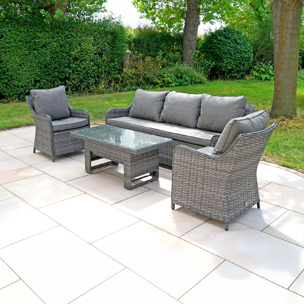 Liv Outdoors - Heritage 3 Seater sofa & 2 armchairs with rising table in Grey