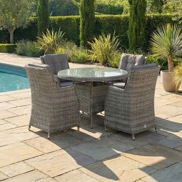 Liv Outdoors - Heritage 4 Seat Round Rattan Dining Set in Grey