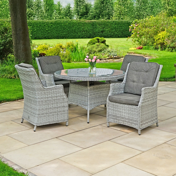 Liv Outdoors - Heritage 4 Seat Round Rattan Dining Set in Light Grey