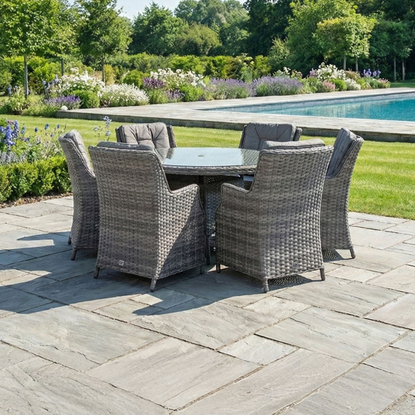 Liv Outdoors - Heritage 6 Seat 1.3m Round Rattan Dining Set in Grey