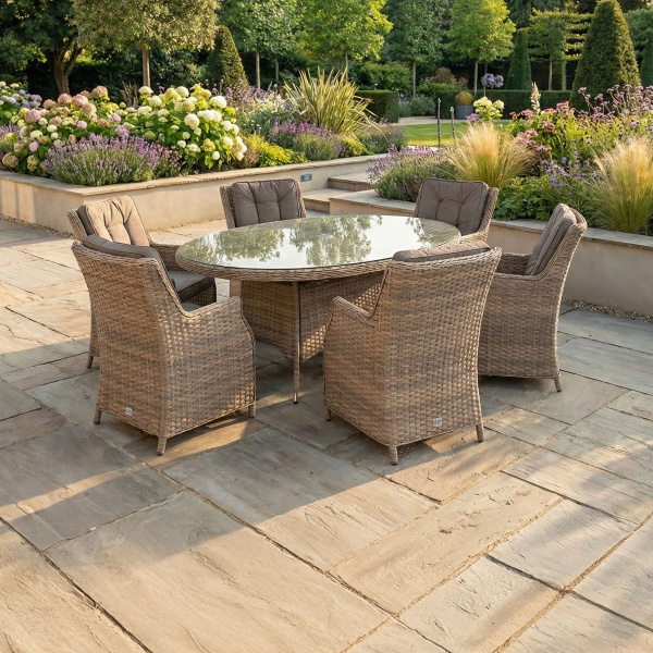 Liv Outdoors - Heritage 6 Seat Oval Rattan Dining Set in Brown