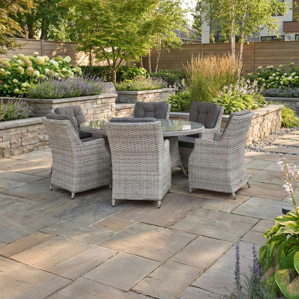 Liv Outdoors - Heritage 6 Seat Oval Rattan Dining Set in Light Grey