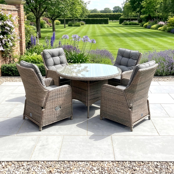 Liv Outdoors - Heritage Rattan 4 Seat Recliner Round Dining