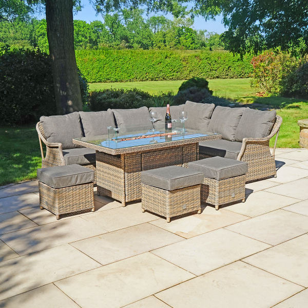 Liv Outdoors - Heritage Rattan Sofa Dining Set with Large Fire Pit Table in Brown