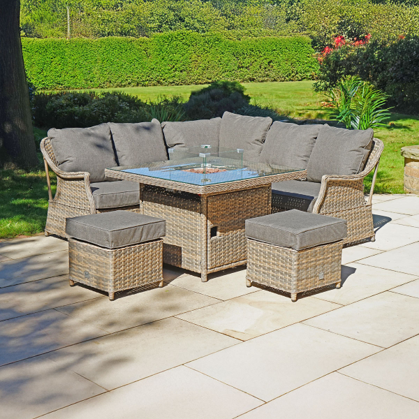 Liv Outdoors - Heritage Rattan Sofa Dining Set with Square Fire Pit Table in Brown