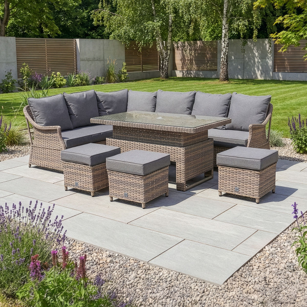 Liv Outdoors - Heritage Rattan Sofa Dining Set with Rising Large Table in Brown