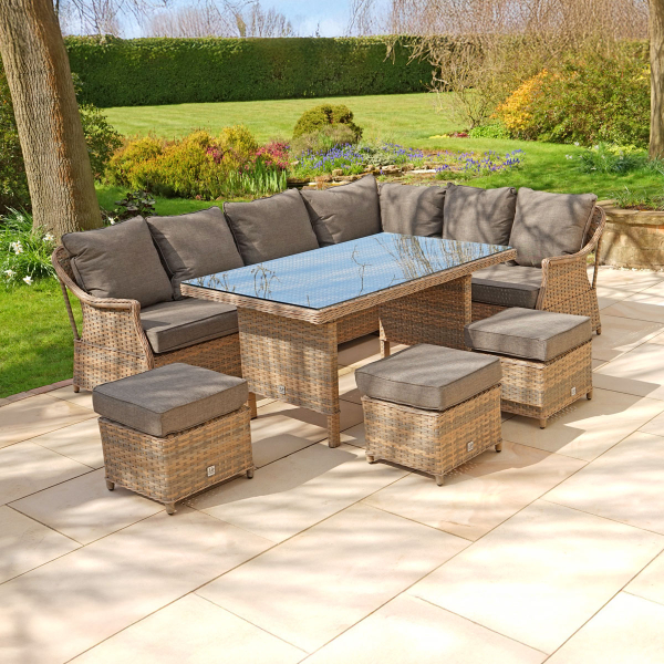 Liv Outdoors - Heritage Rattan Corner Sofa Dining Set with Large Table