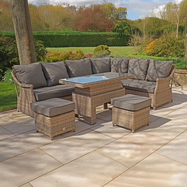 Liv Outdoors – Heritage Corner sofa dining set with rising table in Brown